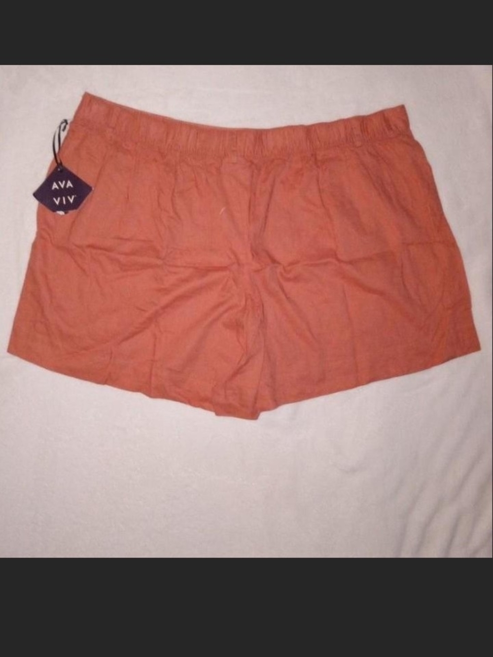 Ava & Viv High-Waist Coral-Orange Linen Blend Shorts - Picture 2 of 2